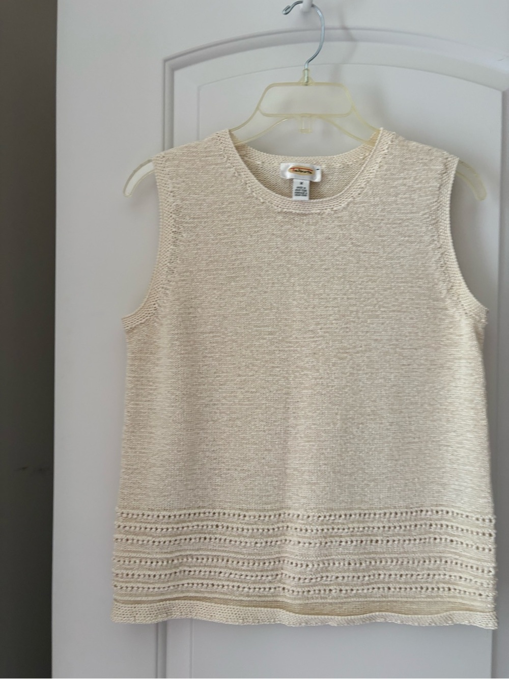 Talbots Cream Sleeveless Knit Top with Openwork Hem
